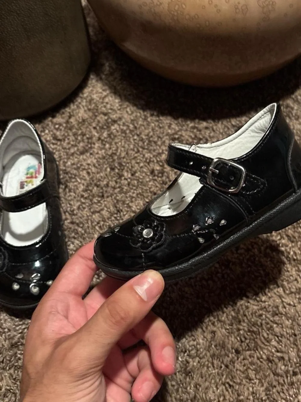 Girls Black Mary Jane Dress Shoes with Flower Accents
